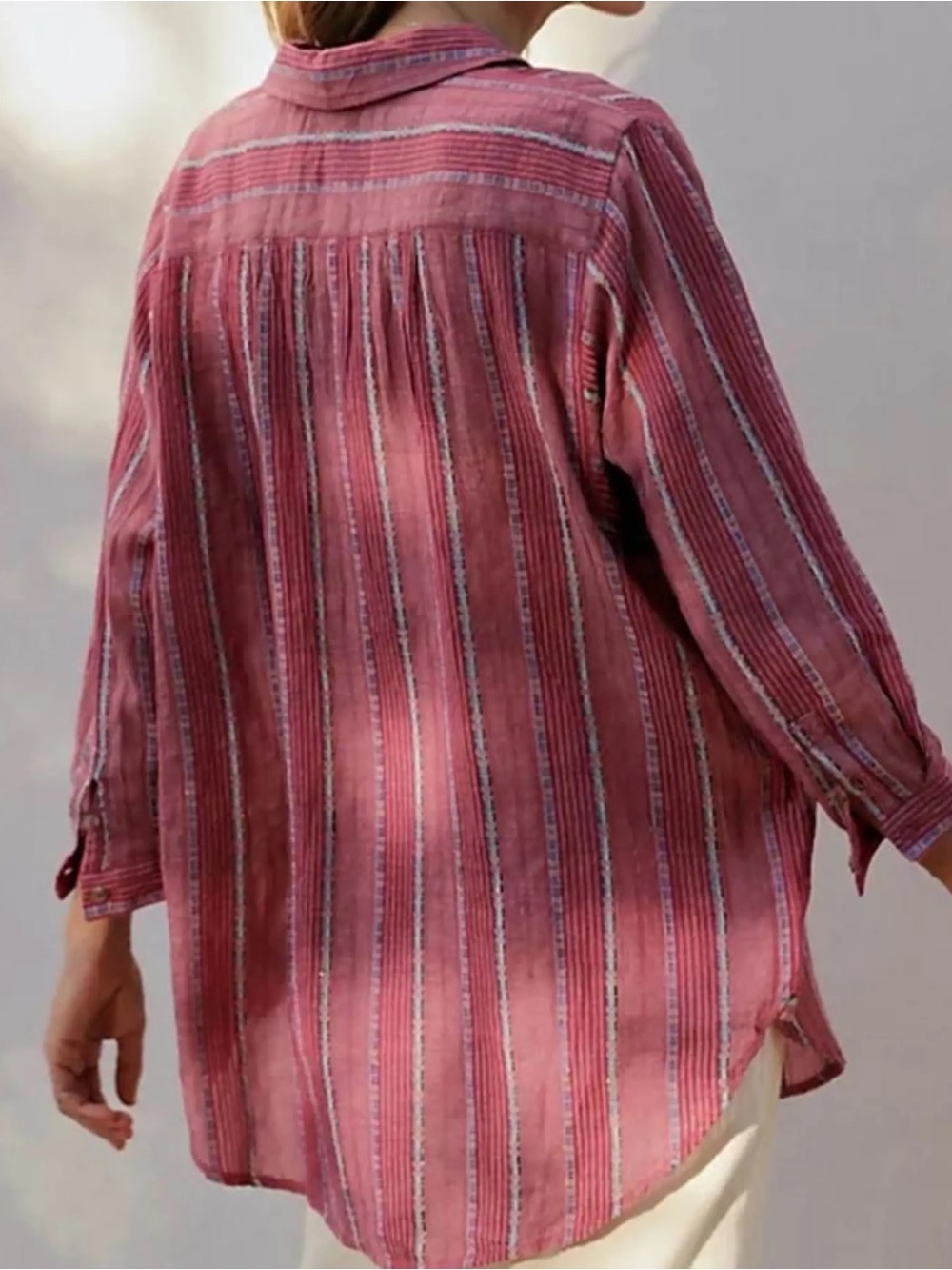 Anthropologie Pilcro The Bo Boyfriend Metallic Stripe Button Down Shirt XS Pink - Picture 3 of 12